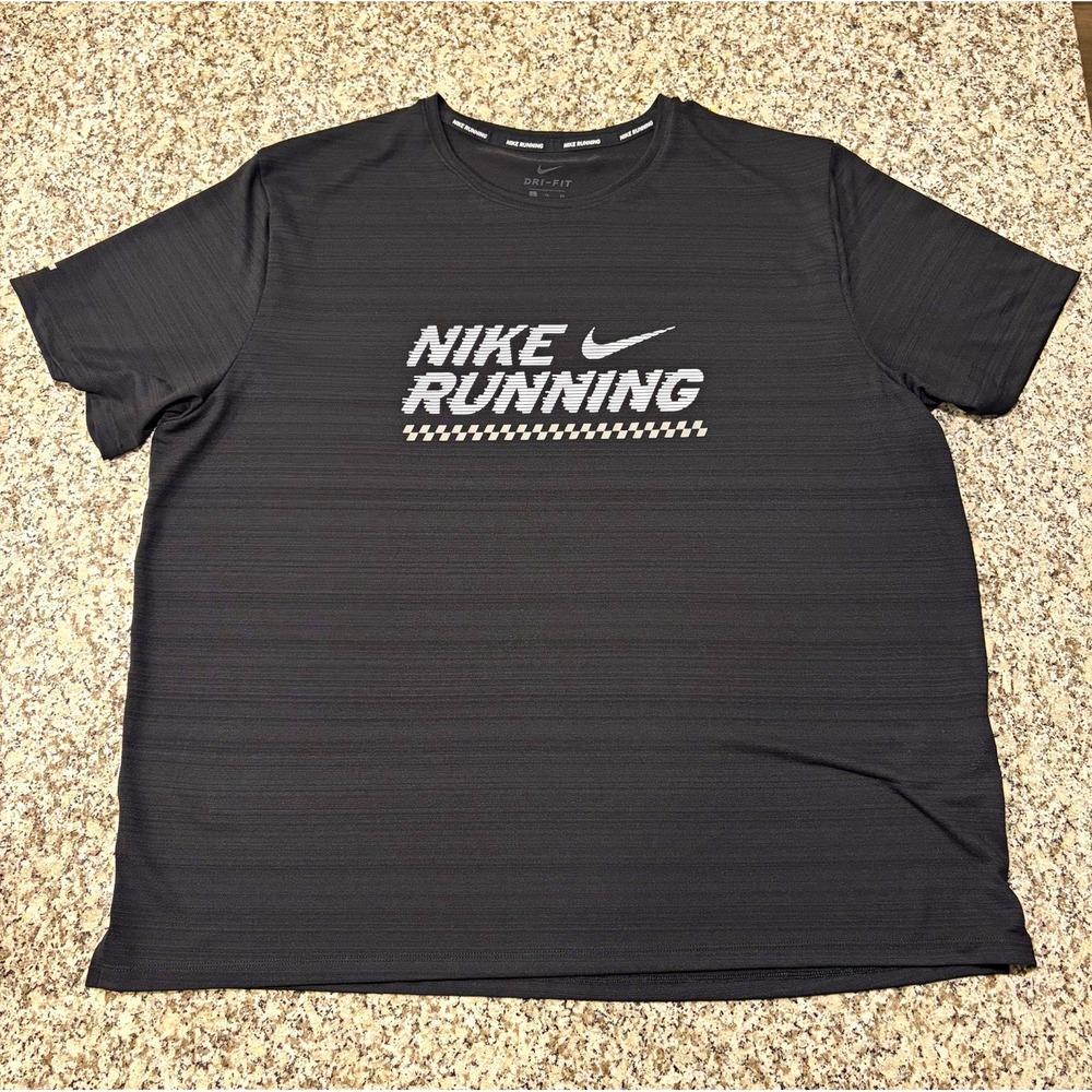 Nike Dri-FIT Running Mens XL Black Crew Neck Short Sleeve T-Shirt Breathable